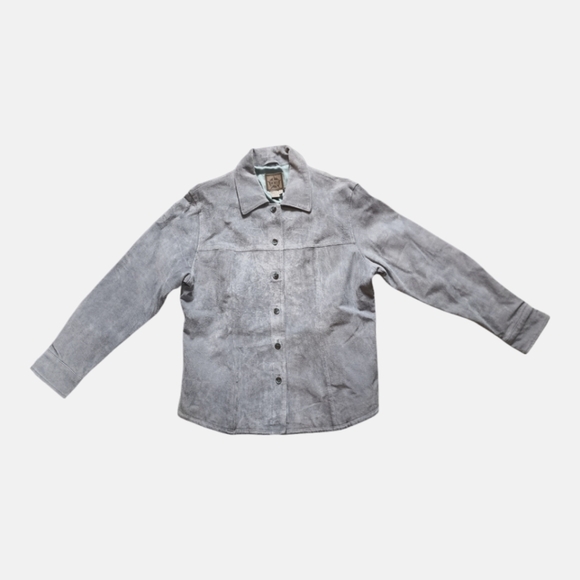 Vintage A.M.I. Suede Leather Jacket L Gray Satin Lined Western Y2K 90s - Picture 3 of 16